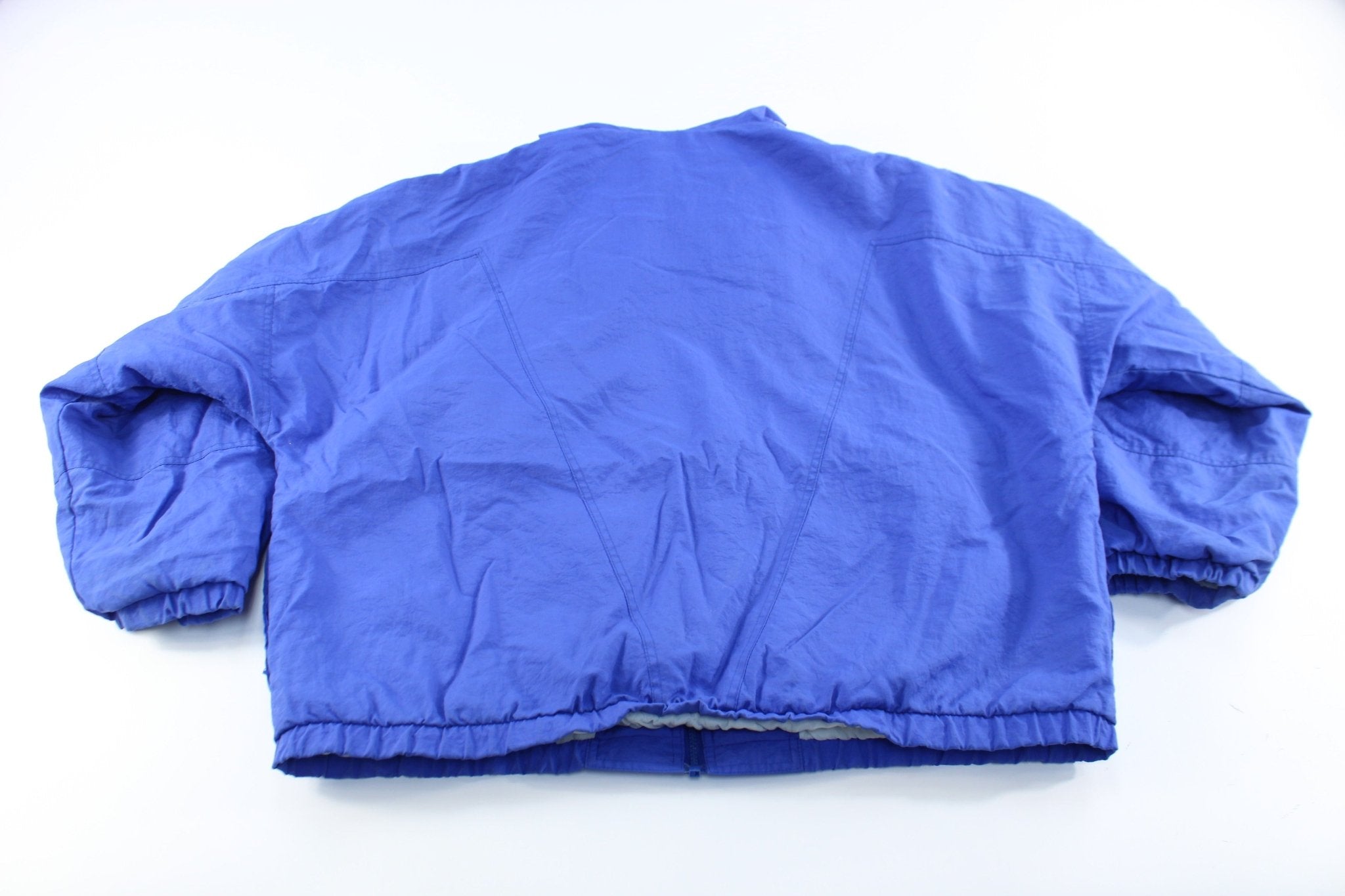 80's Adidas Embroidered Logo Blue & White Striped Zip Up Jacket - ThriftedThreads.com