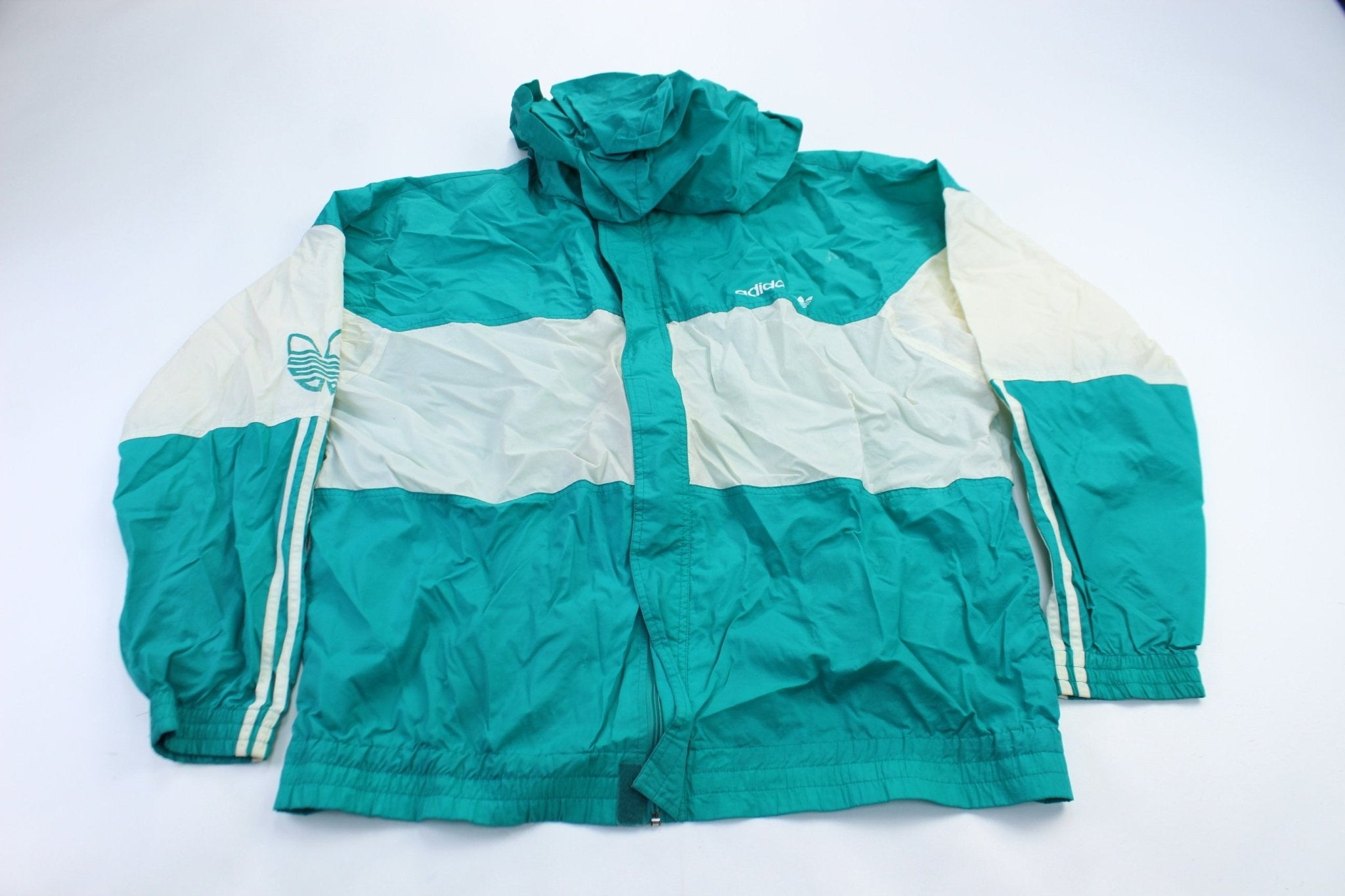 80's Adidas Logo Teal & White Jacket - ThriftedThreads.com