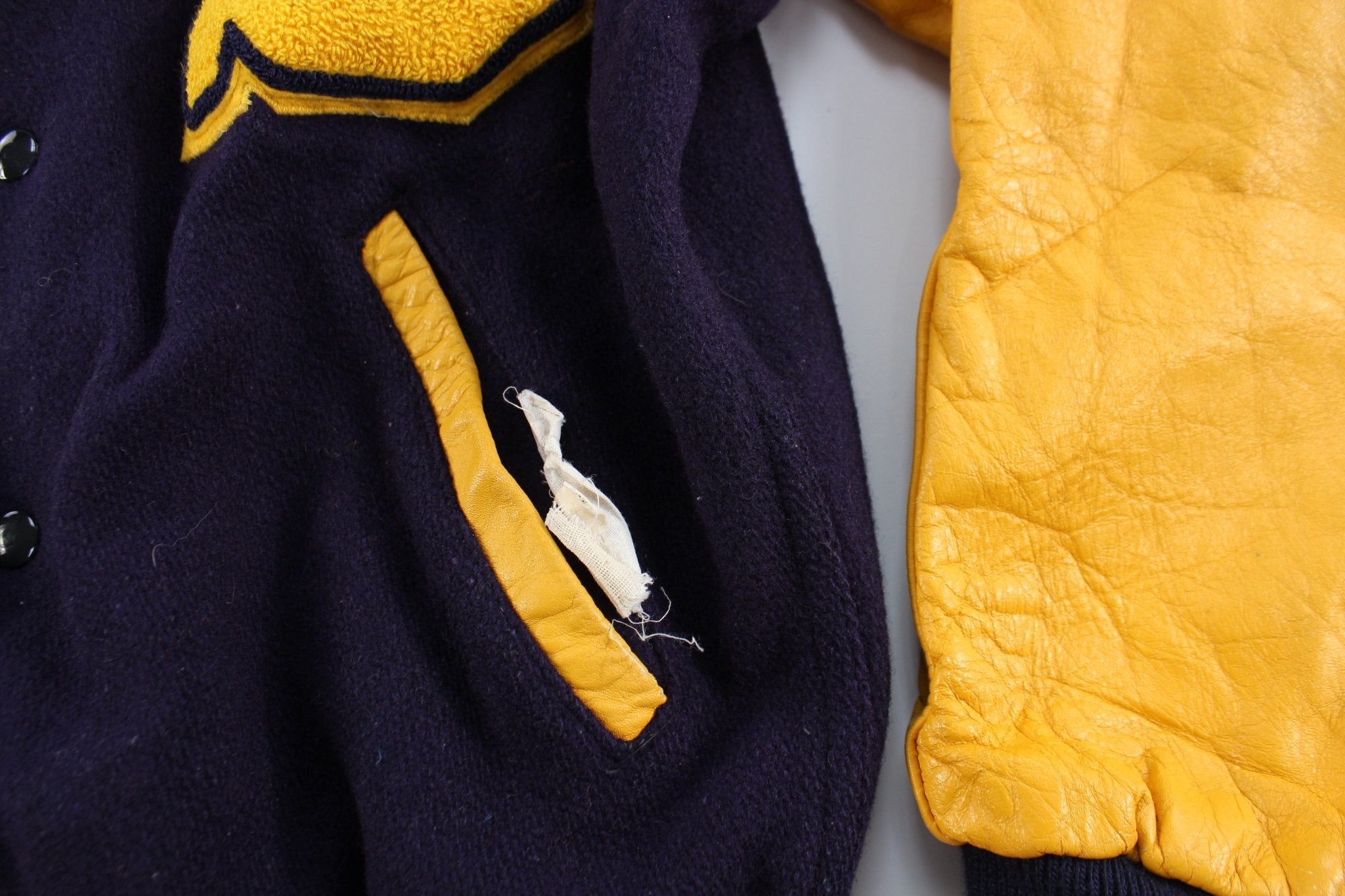80's Blue & Yellow Varsity Jacket - ThriftedThreads.com