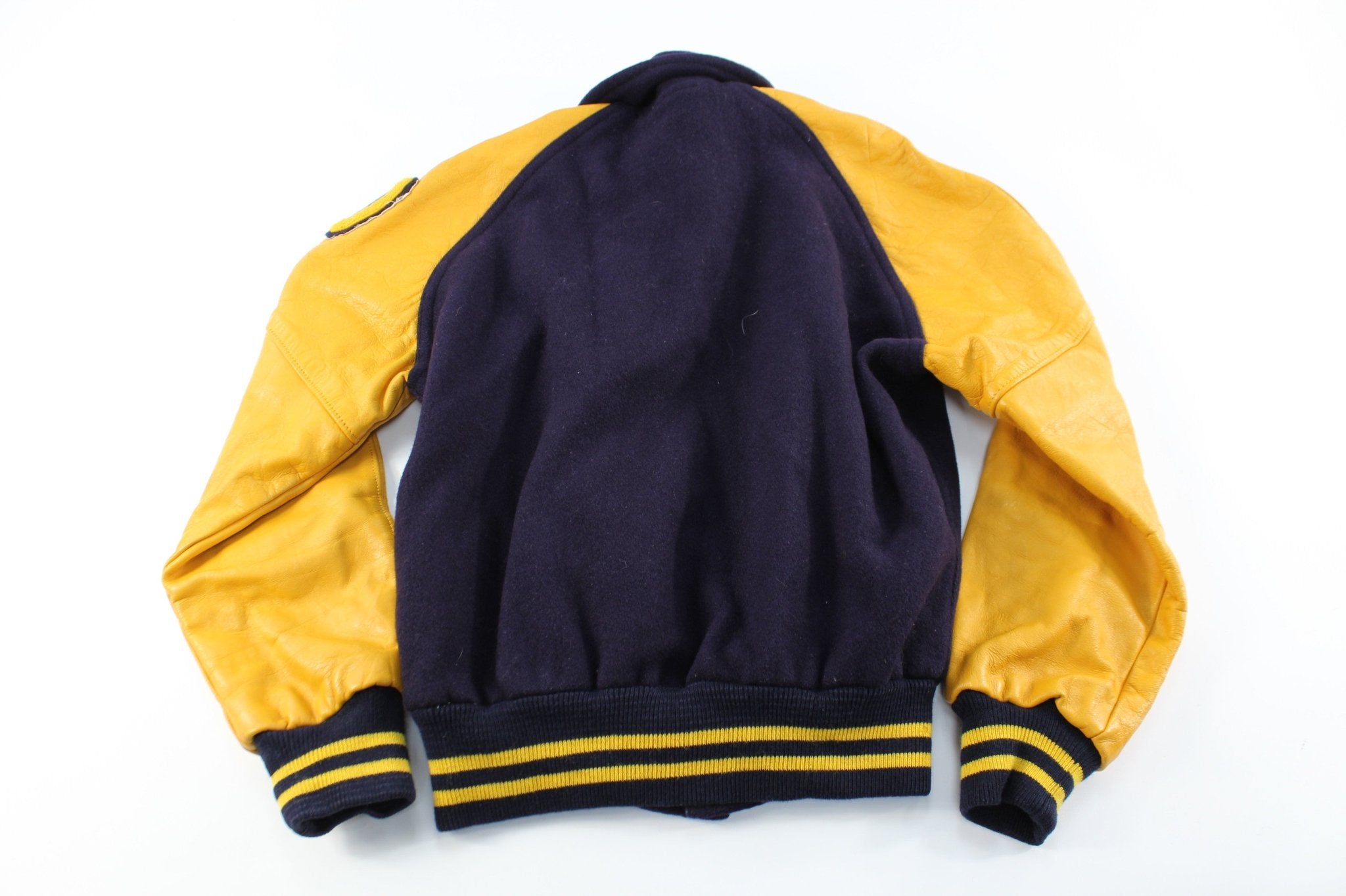 80's Blue & Yellow Varsity Jacket - ThriftedThreads.com