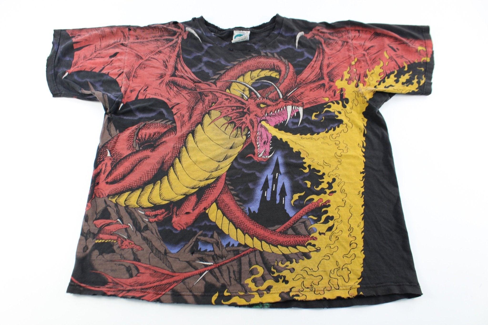 90's Liquid Blue Dragon All Over Print T-Shirt - ThriftedThreads.com