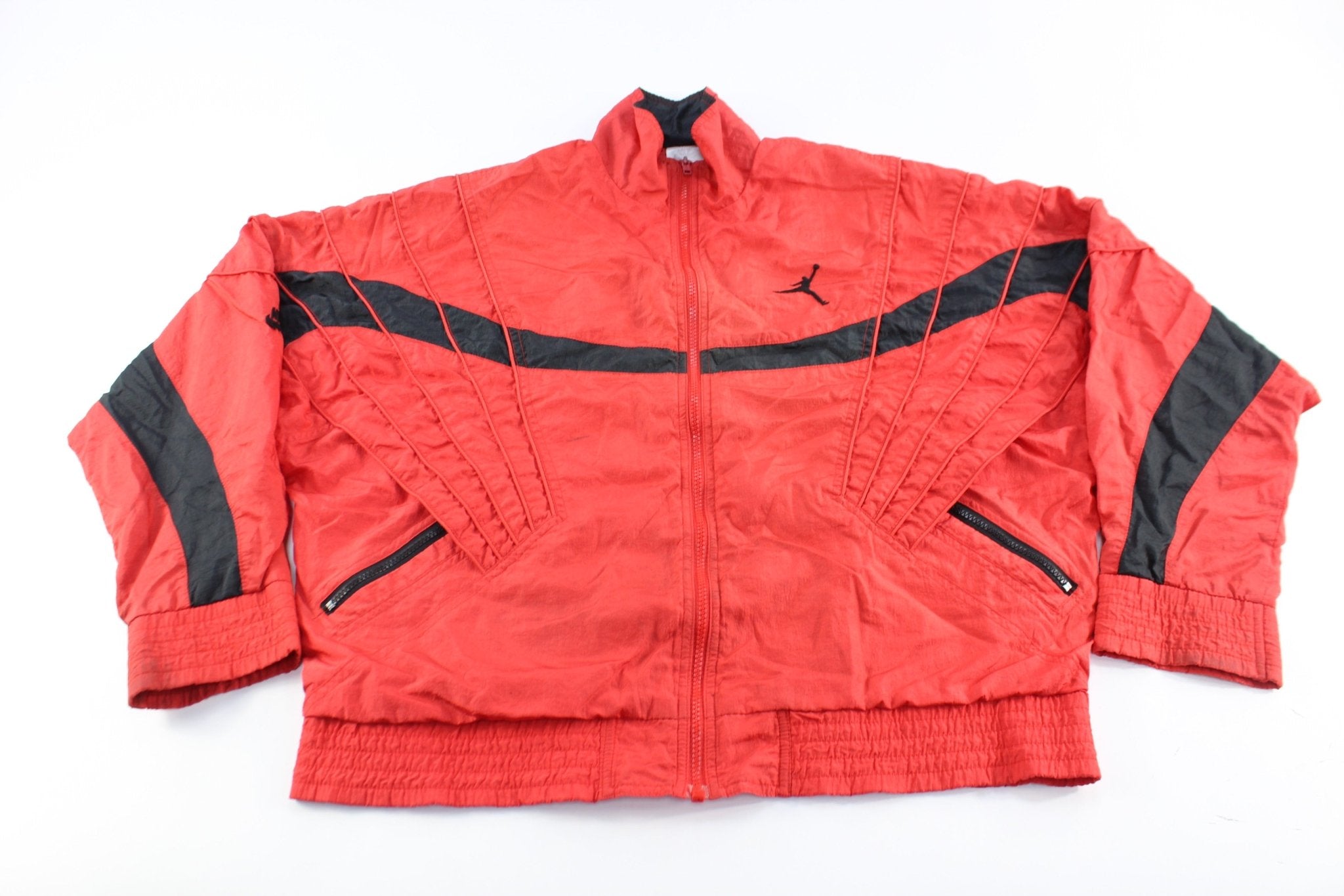 90's Nike Embroidered Logo Air Jordan Black & Red Zip Up Jacket - ThriftedThreads.com