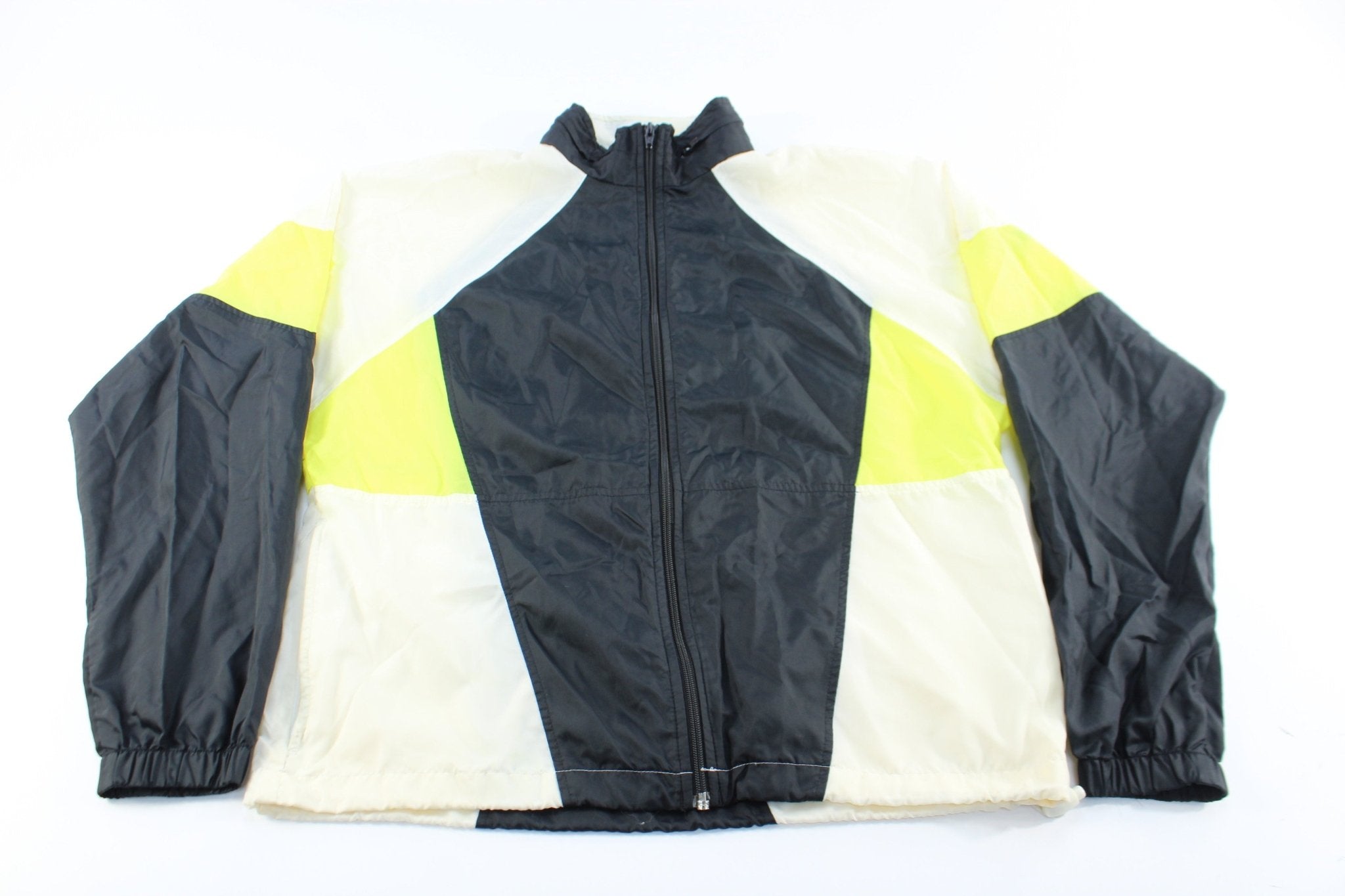 90's Nike Logo Black, White, & Neon Zip Up Jacket - ThriftedThreads.com