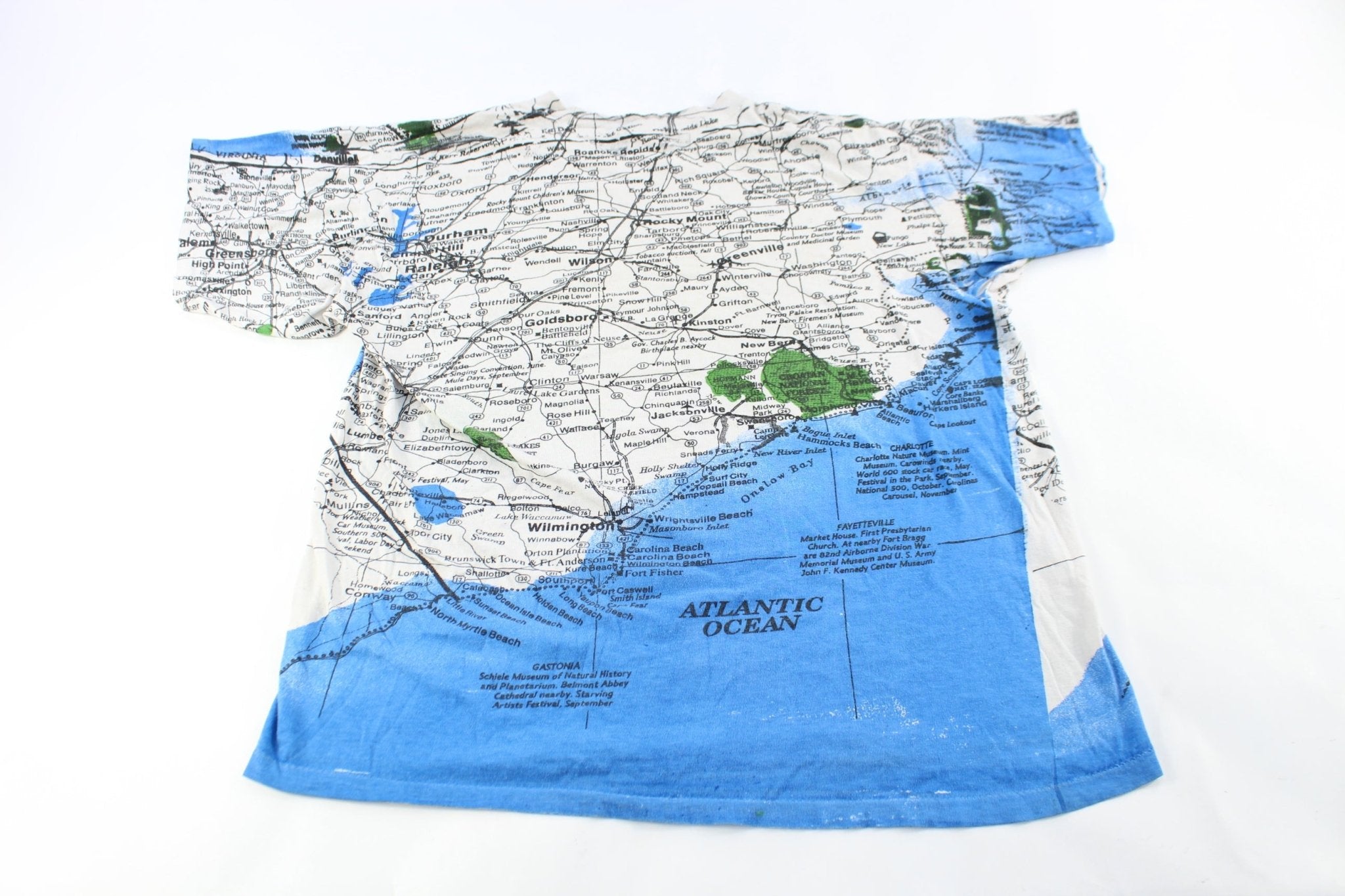 90's North Carolina Map All Over Print T-Shirt - ThriftedThreads.com