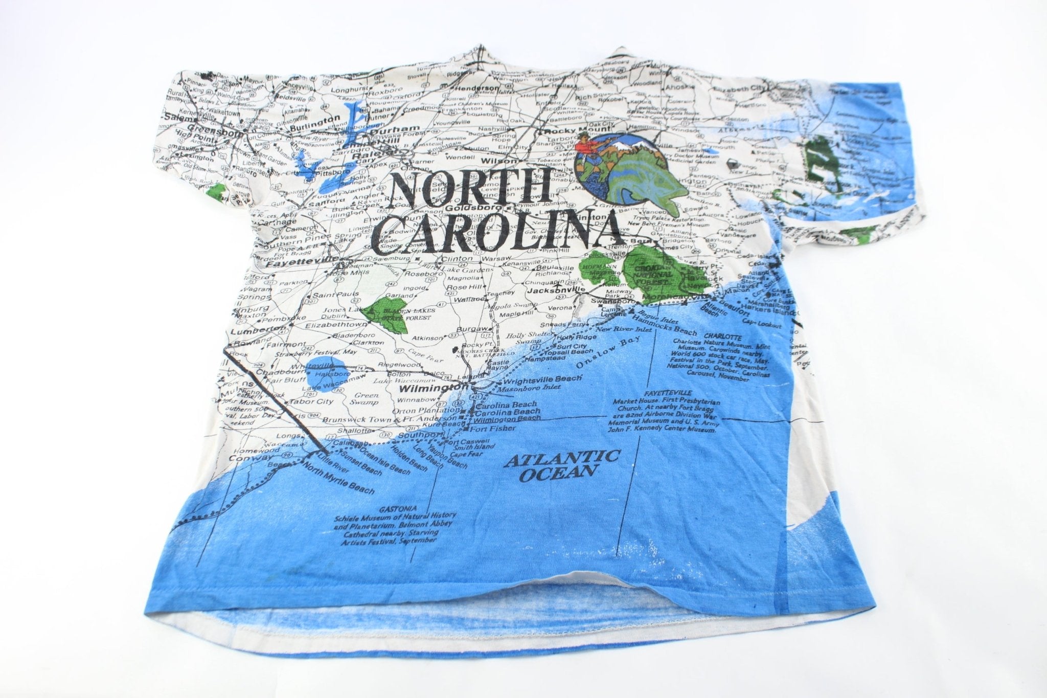90's North Carolina Map All Over Print T-Shirt - ThriftedThreads.com