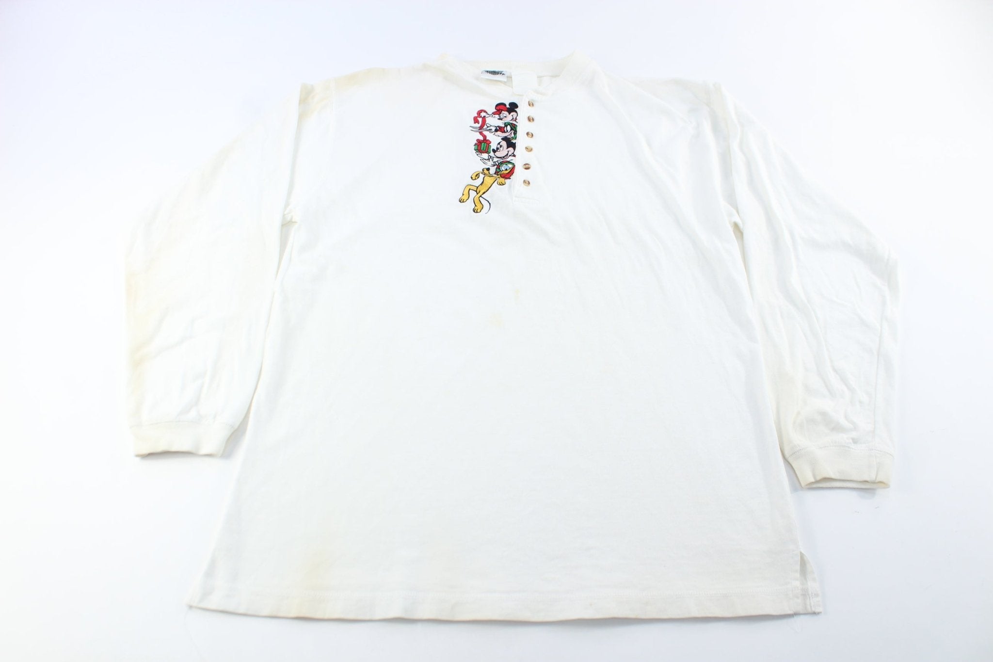 90's The Disney Store Embroidered Mickey Mouse Christmas T-Shirt - ThriftedThreads.com