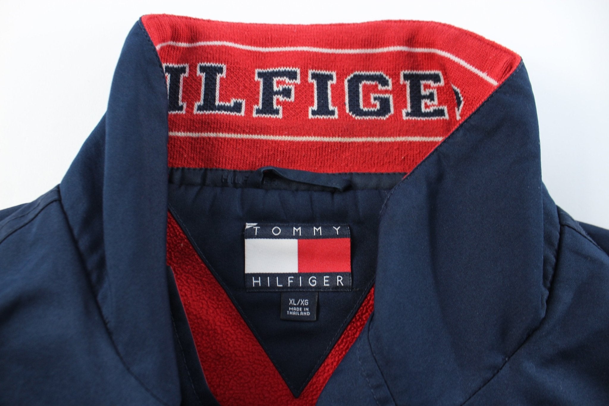 90's Tommy Hilfiger Embroidered Navy Blue & Red Zip Up Jacket - ThriftedThreads.com