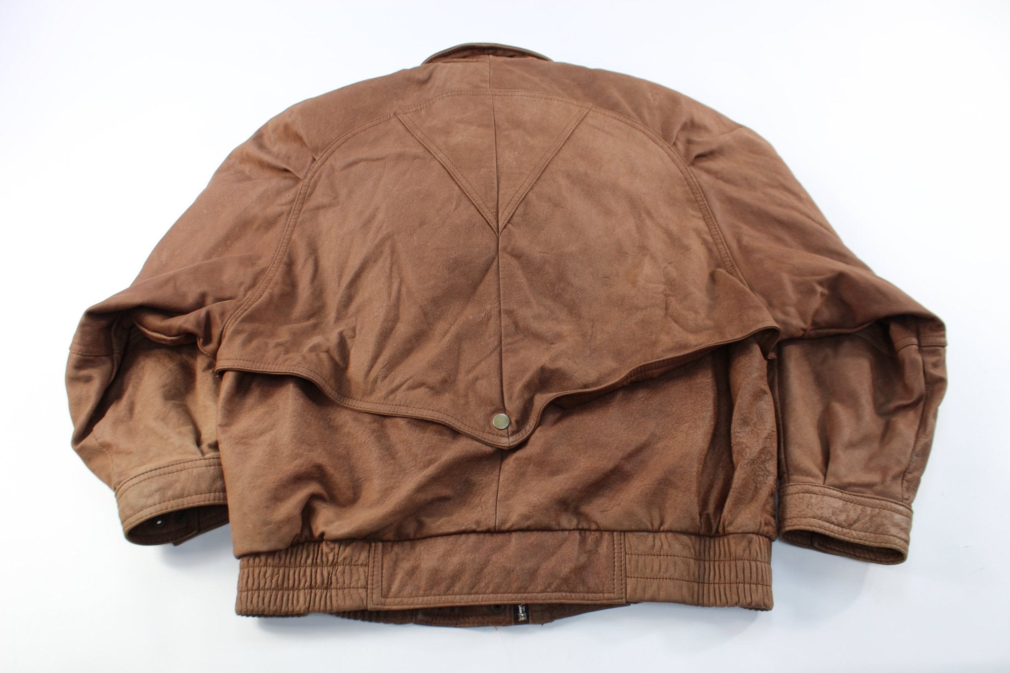 AB Sport Brown Leather Zip Up Jacket - ThriftedThreads.com