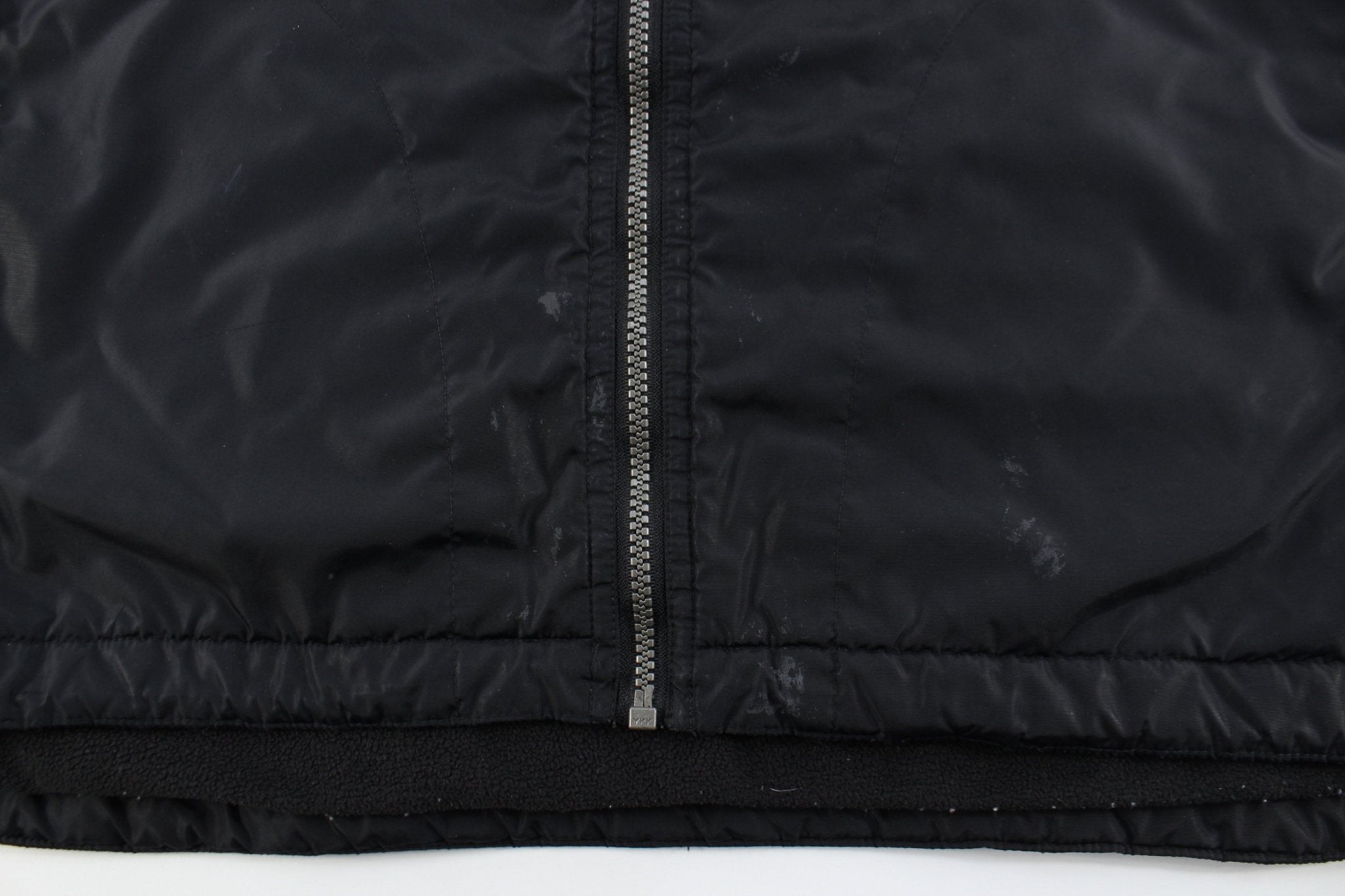 Adidas Embroidered Logo Black & Grey Striped Zip Up Jacket - ThriftedThreads.com