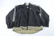 Adidas Embroidered Logo Black & Tan Striped Zip Up Jacket - ThriftedThreads.com
