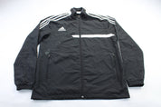 Adidas Embroidered Logo Black & White Striped Jacket - ThriftedThreads.com