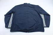 Adidas Embroidered Logo Navy Blue & White Striped Jacket - ThriftedThreads.com