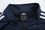 Adidas Embroidered Logo Navy Blue & White Striped Jacket - ThriftedThreads.com