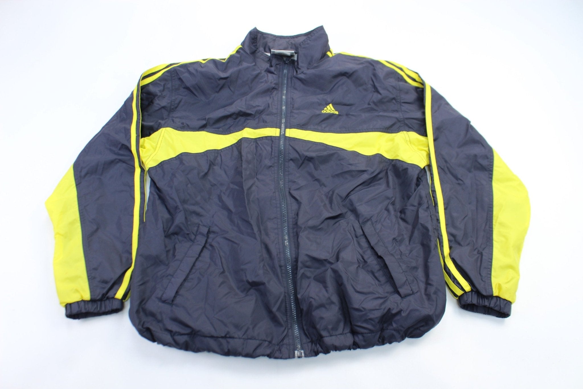 Adidas Embroidered Logo Neon & Grey Zip Up Jacket - ThriftedThreads.com