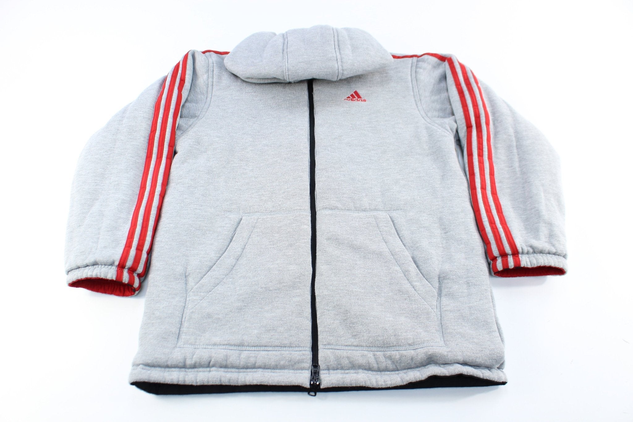 Adidas Embroidered Logo Reversible Striped Zip Up Jacket - ThriftedThreads.com