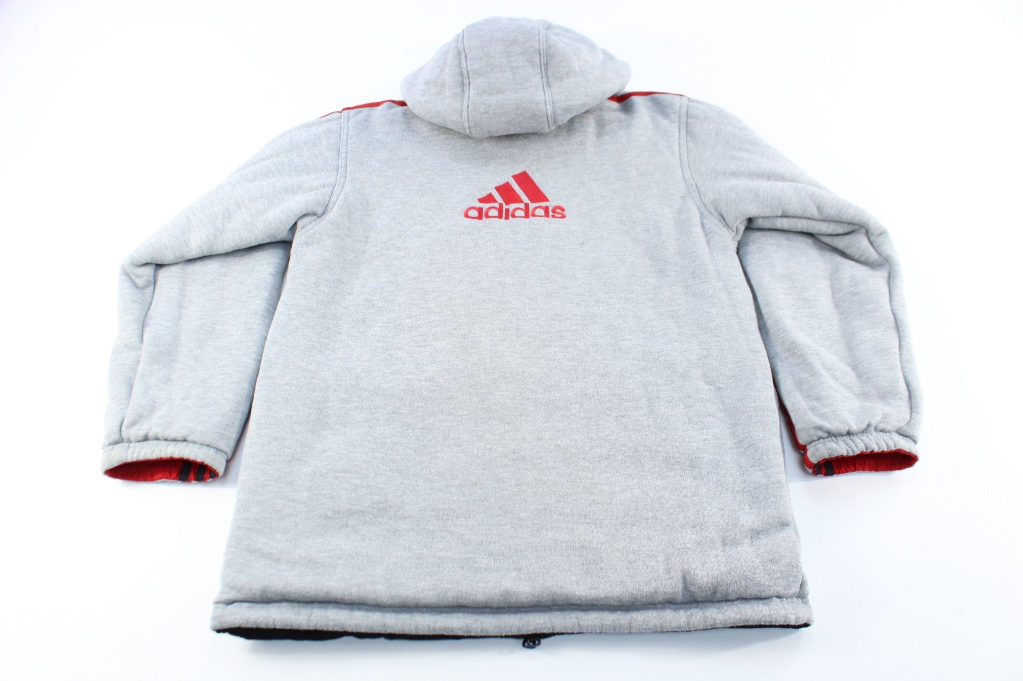 Adidas Embroidered Logo Reversible Striped Zip Up Jacket - ThriftedThreads.com