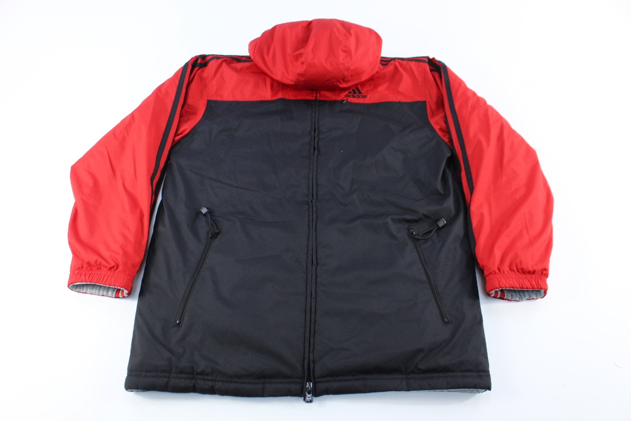 Adidas Embroidered Logo Reversible Striped Zip Up Jacket - ThriftedThreads.com