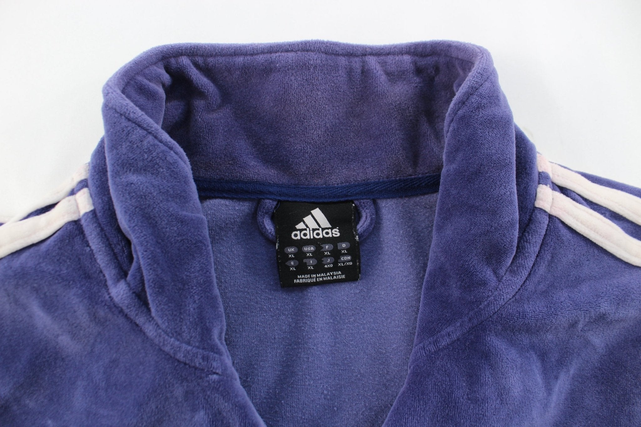 Adidas Embroidered Logo Striped Zip Up Jacket - ThriftedThreads.com