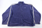 Adidas Embroidered Logo Striped Zip Up Jacket - ThriftedThreads.com