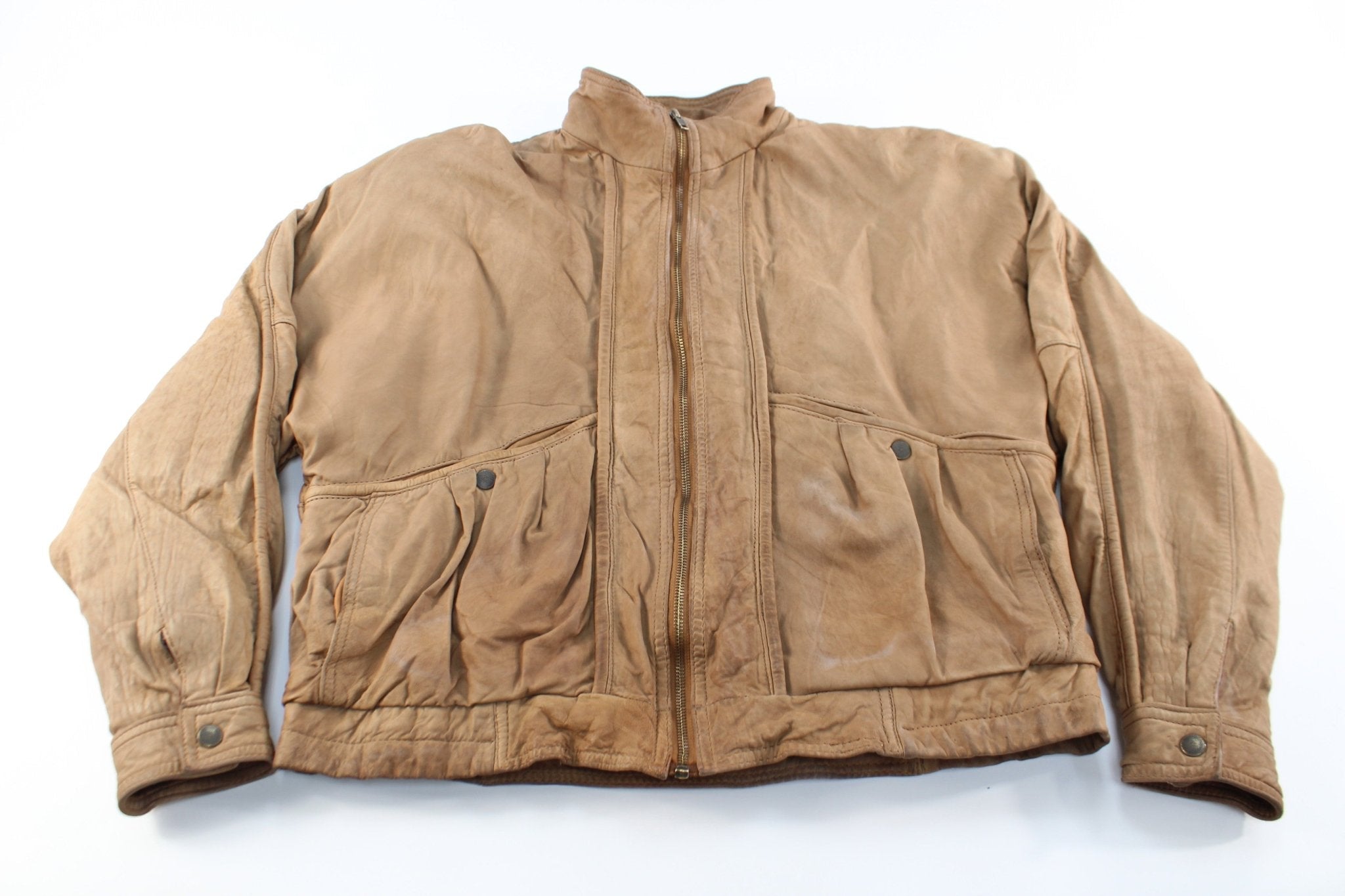 Bachrach Brown Leather Zip Up Jacket - Jackets - Thrifted Threads