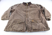 Carhartt Logo Patch Brown Blanket Lined Rancher Jacket - ThriftedThreads.com
