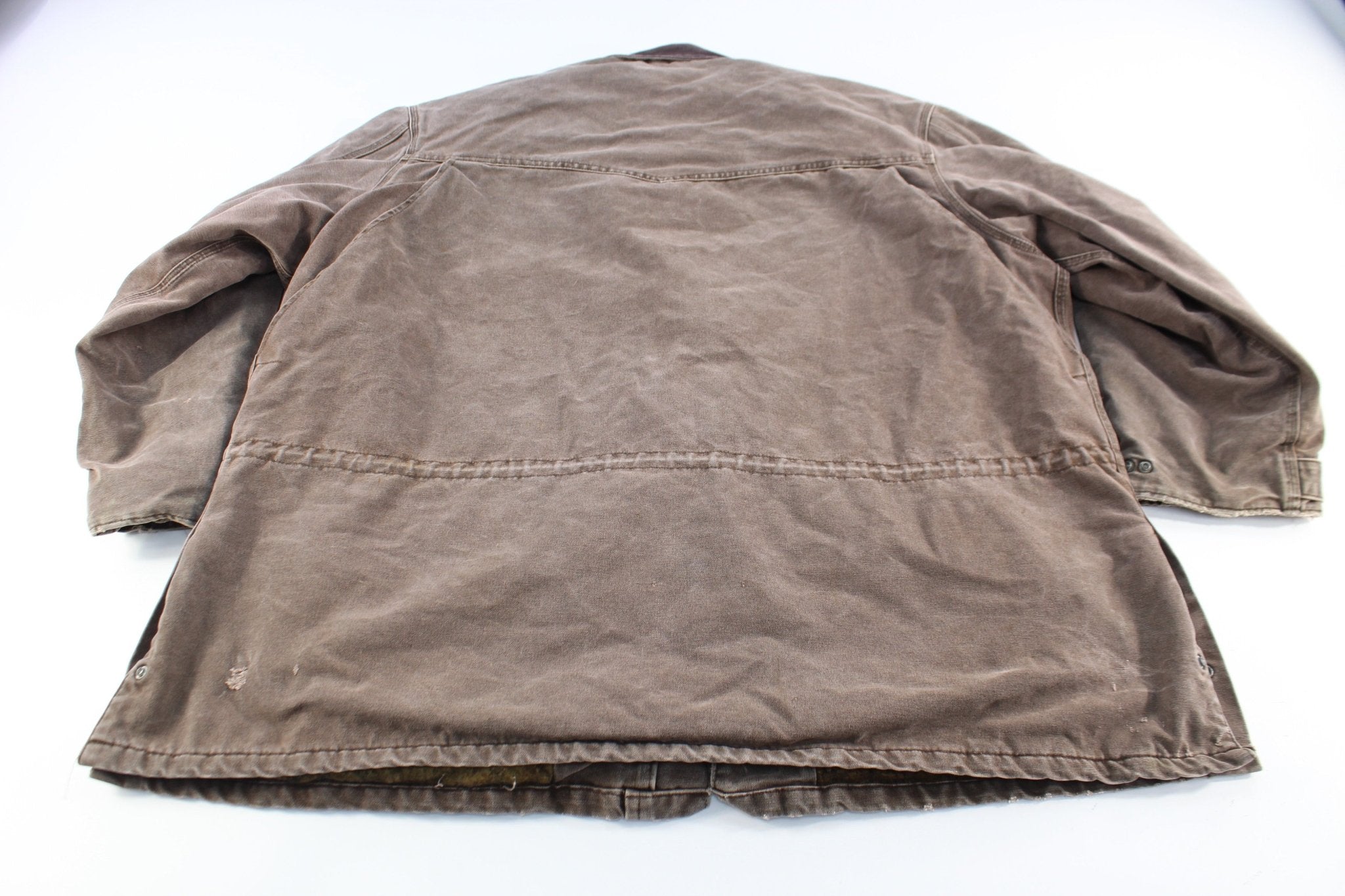 Carhartt Logo Patch Brown Blanket Lined Rancher Jacket - ThriftedThreads.com