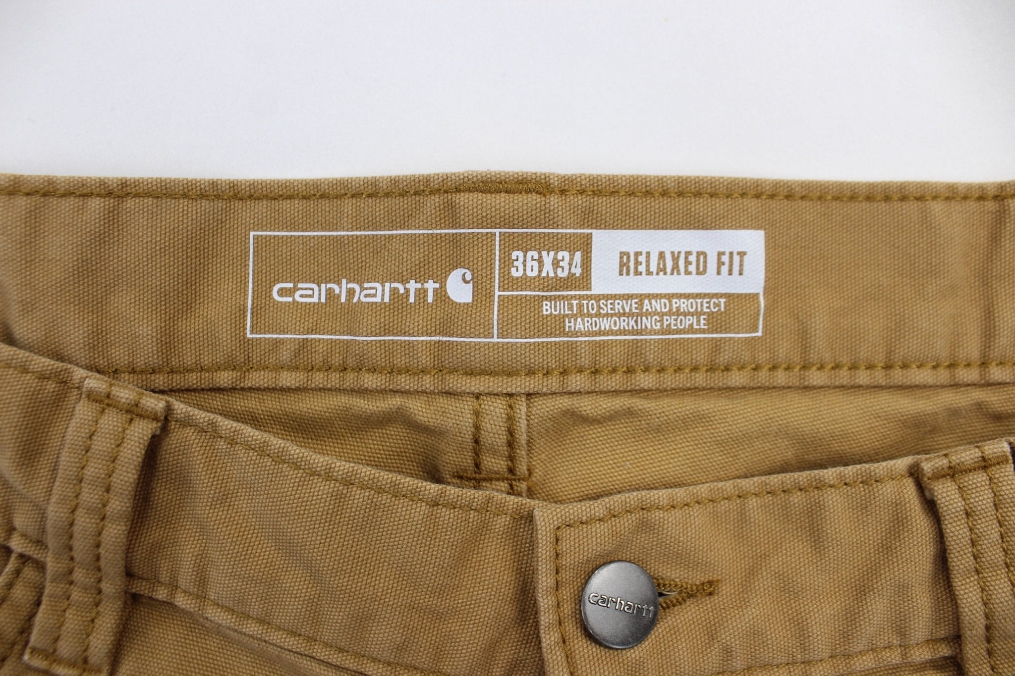 Carhartt Logo Patch Tan Carpenter Pants - ThriftedThreads.com