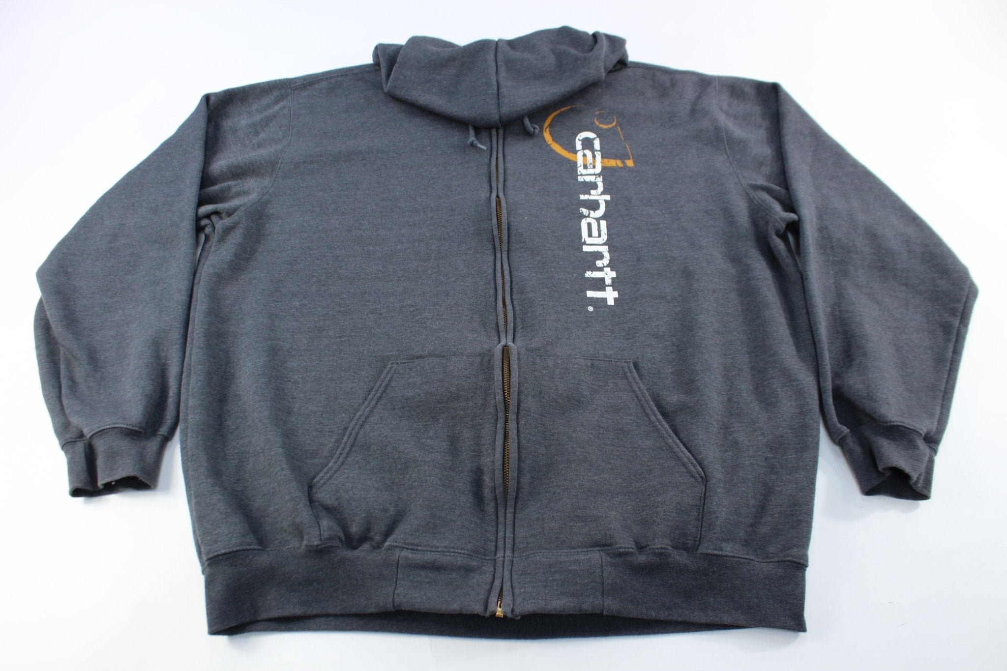 Carhartt Spellout Grey Zip Up Jacket - ThriftedThreads.com