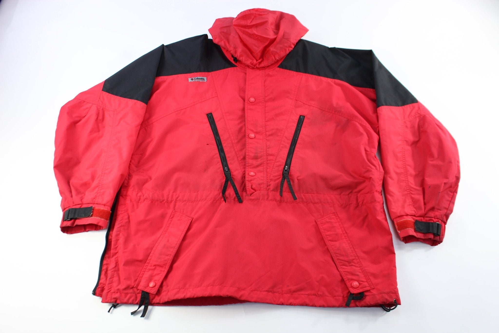 Columbia Sportswear Company Logo Patch Red & Black Zip Up Jacket - ThriftedThreads.com