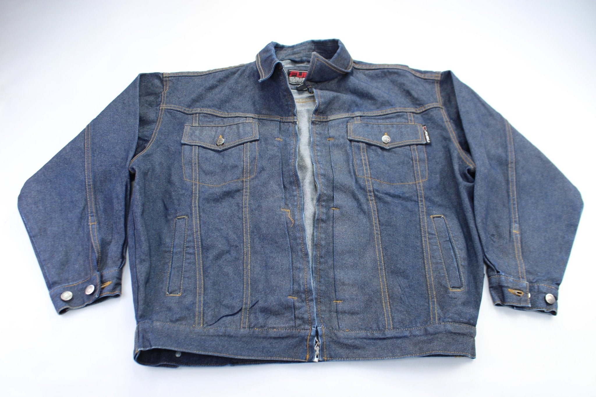 FUBU Dark Wash Denim Zip Up Jacket - ThriftedThreads.com