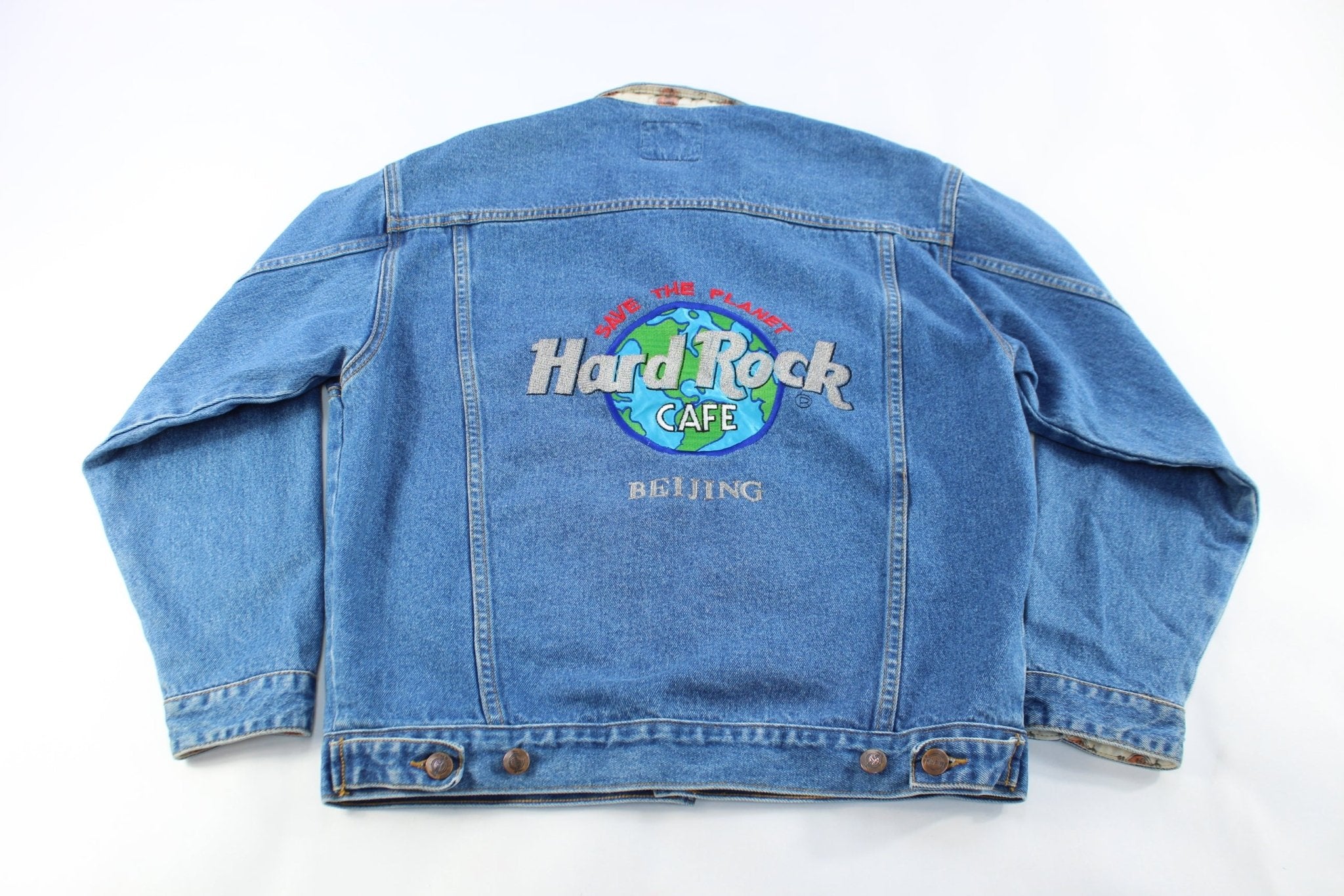 Hard Rock Cafe Embroidered Beijing Denim Jacket - ThriftedThreads.com