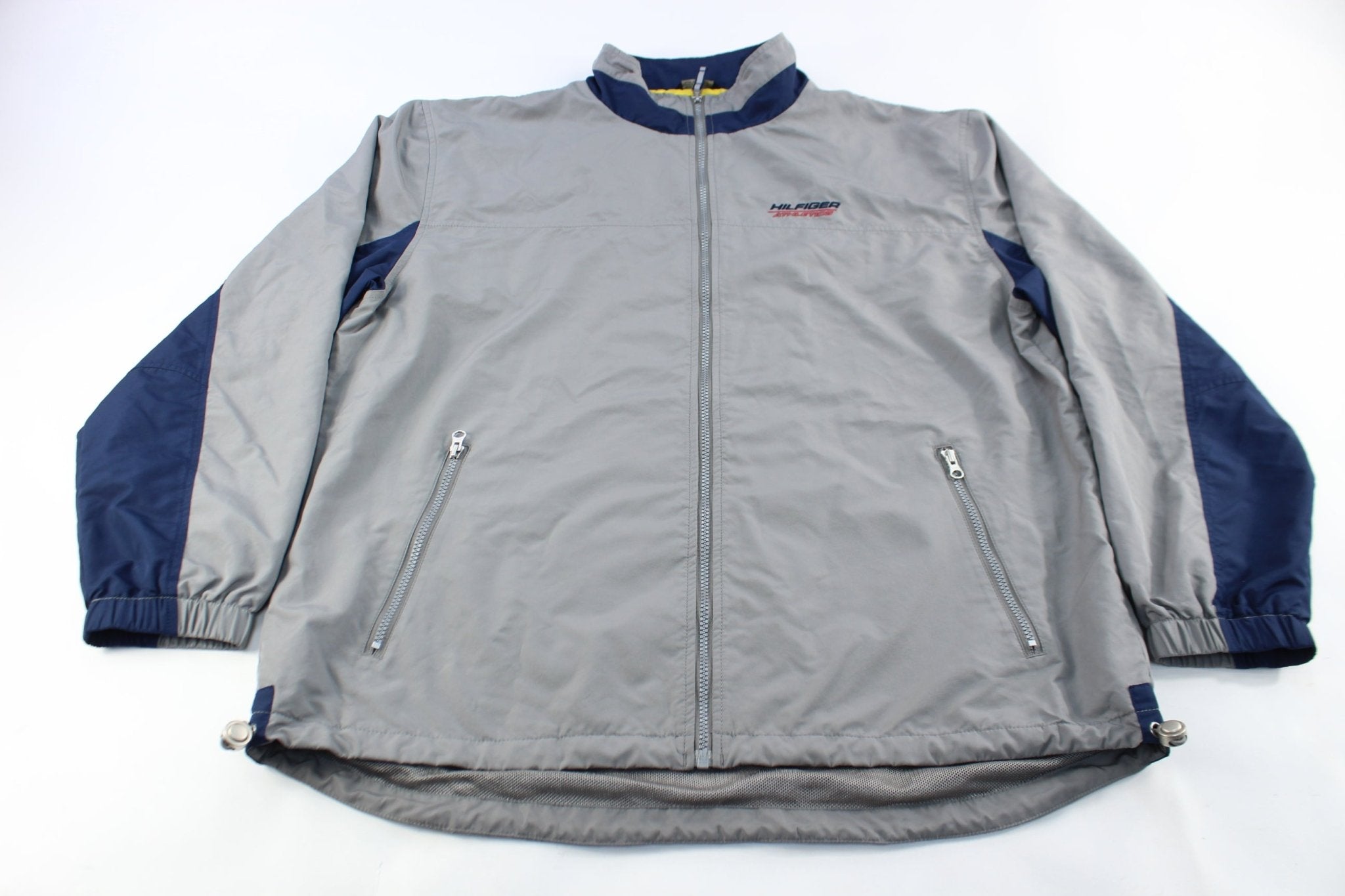 Hilfiger Athletics Embroidered Navy Blue & Grey Zip Up Jacket - ThriftedThreads.com