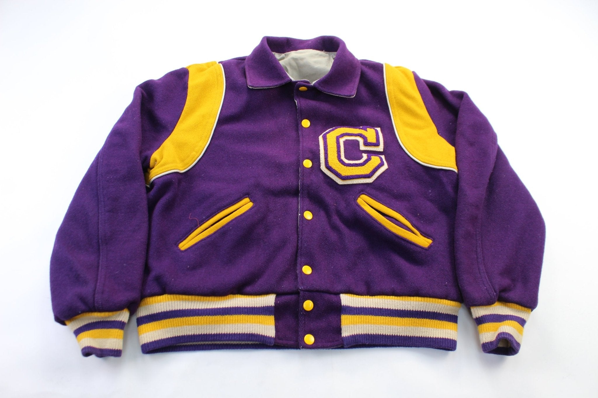 Howe Athletic Apparel Purple & Gold Reversible Varsity Jacket - ThriftedThreads.com