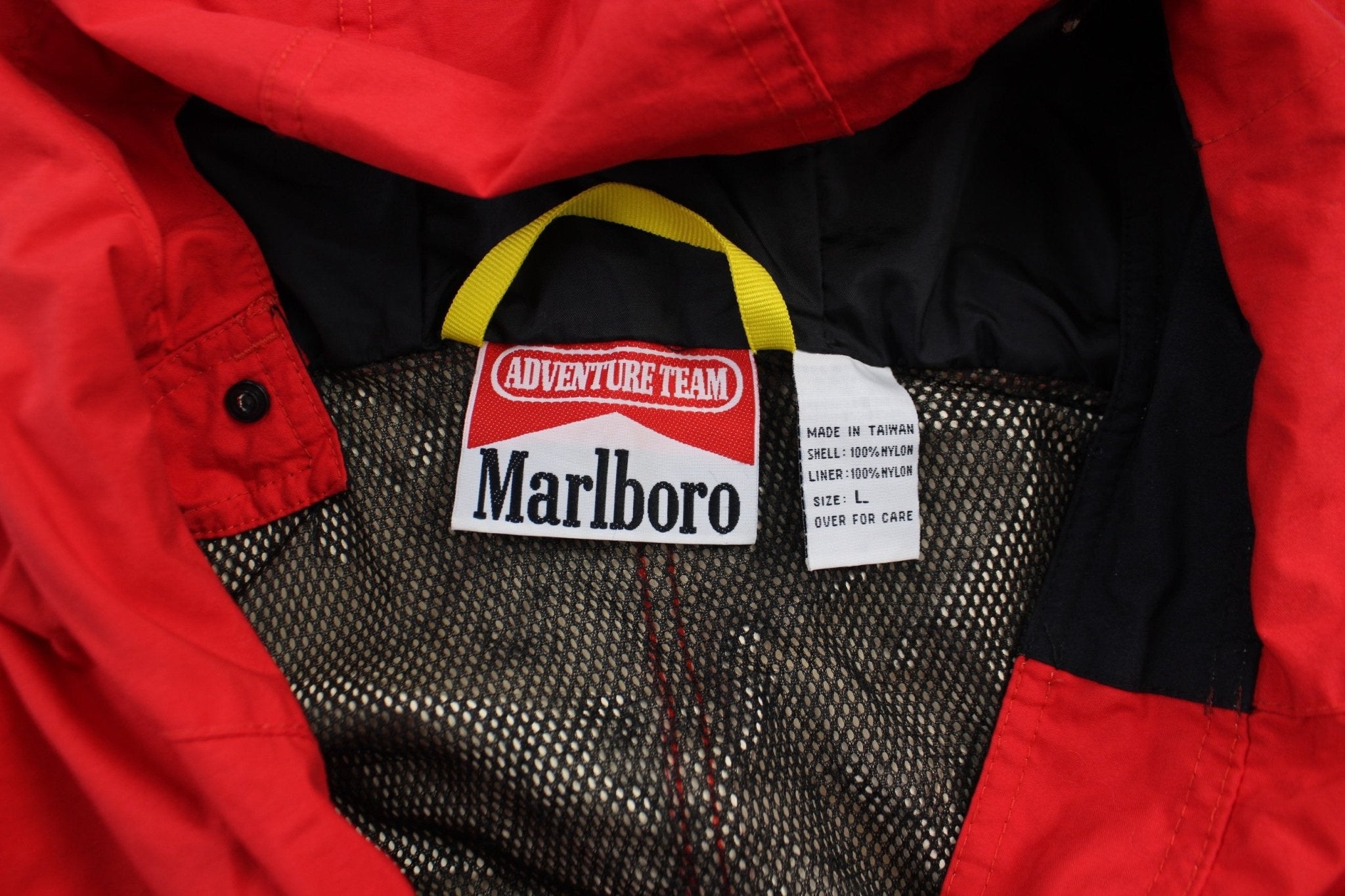 Marlboro Logo Patch Red Windbreaker Jacket - ThriftedThreads.com