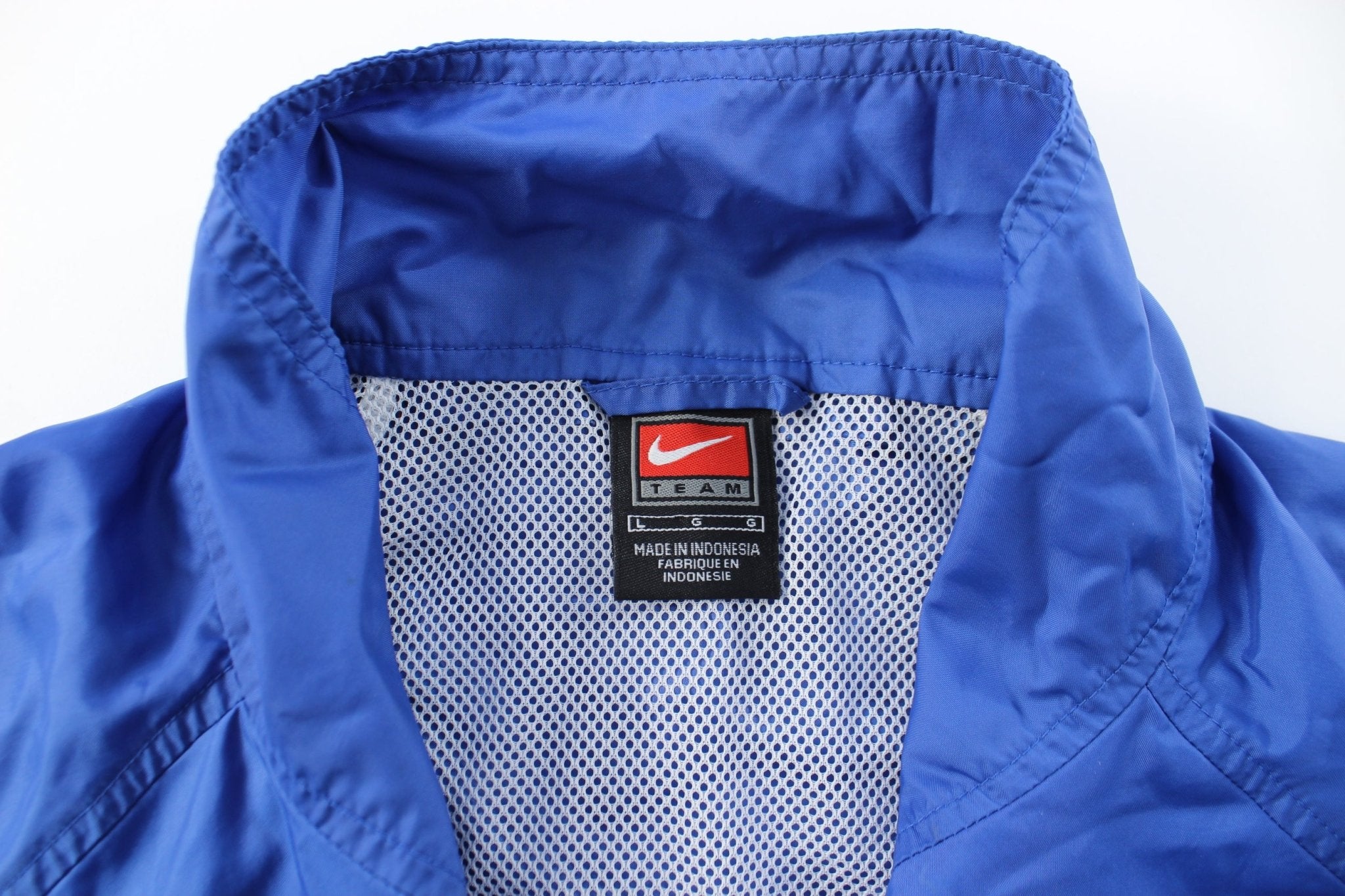 Nike Embroidered Logo Blue & White Zip Up Jacket - ThriftedThreads.com