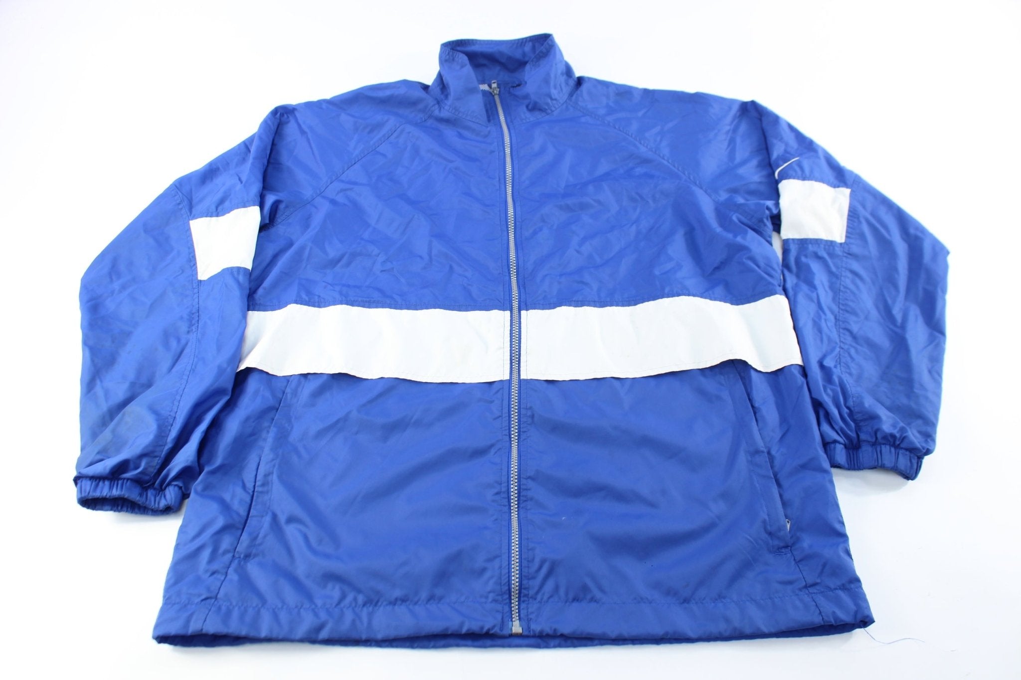 Nike Embroidered Logo Blue & White Zip Up Jacket - ThriftedThreads.com