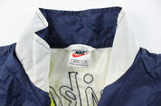 Nike Embroidered Logo Navy Blue, Neon, & White Zip Up Jacket - ThriftedThreads.com
