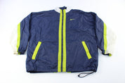 Nike Embroidered Logo Navy Blue, Neon, & White Zip Up Jacket - ThriftedThreads.com