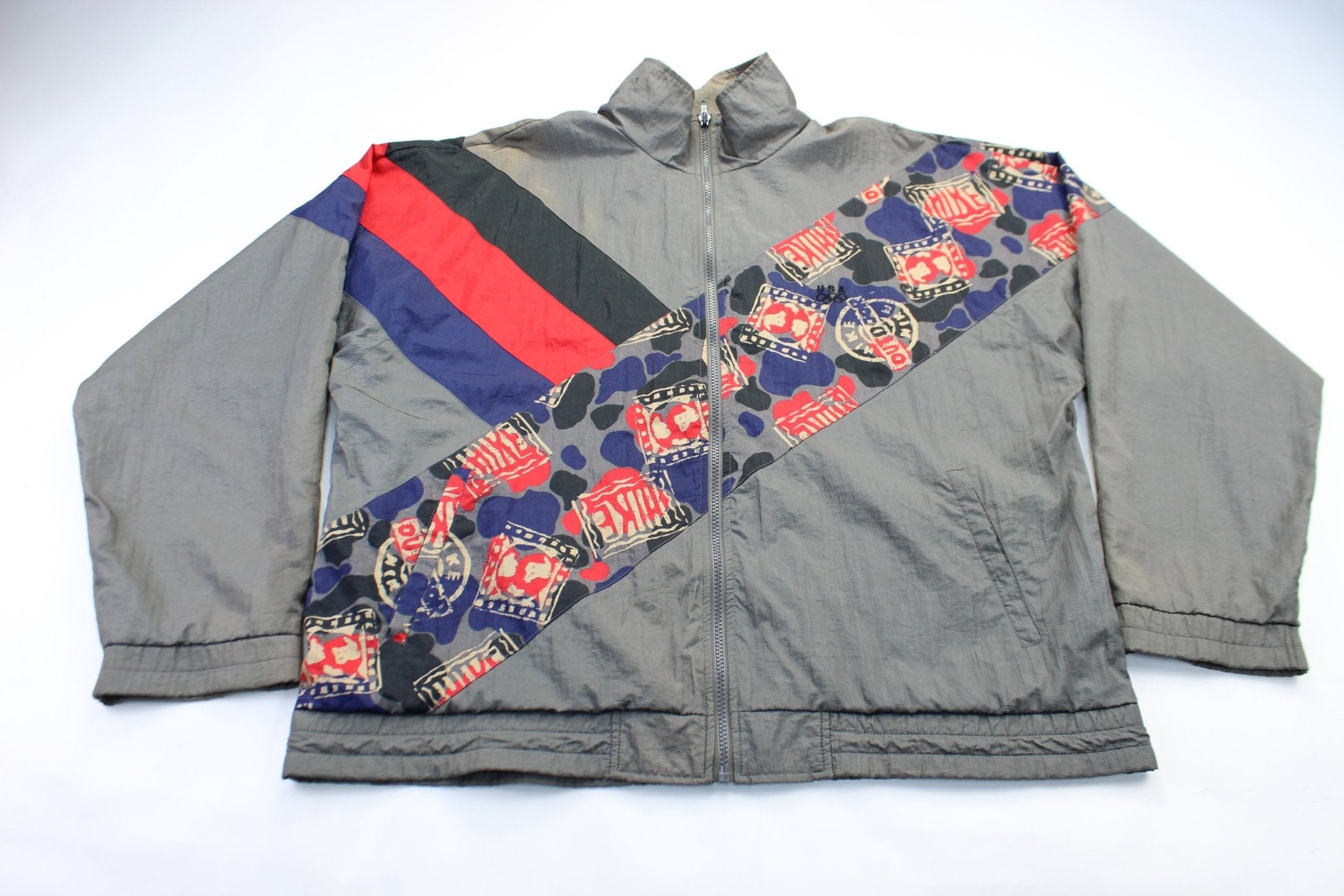 Olympics Colorful Windbreaker Zip Up Jacket - ThriftedThreads.com