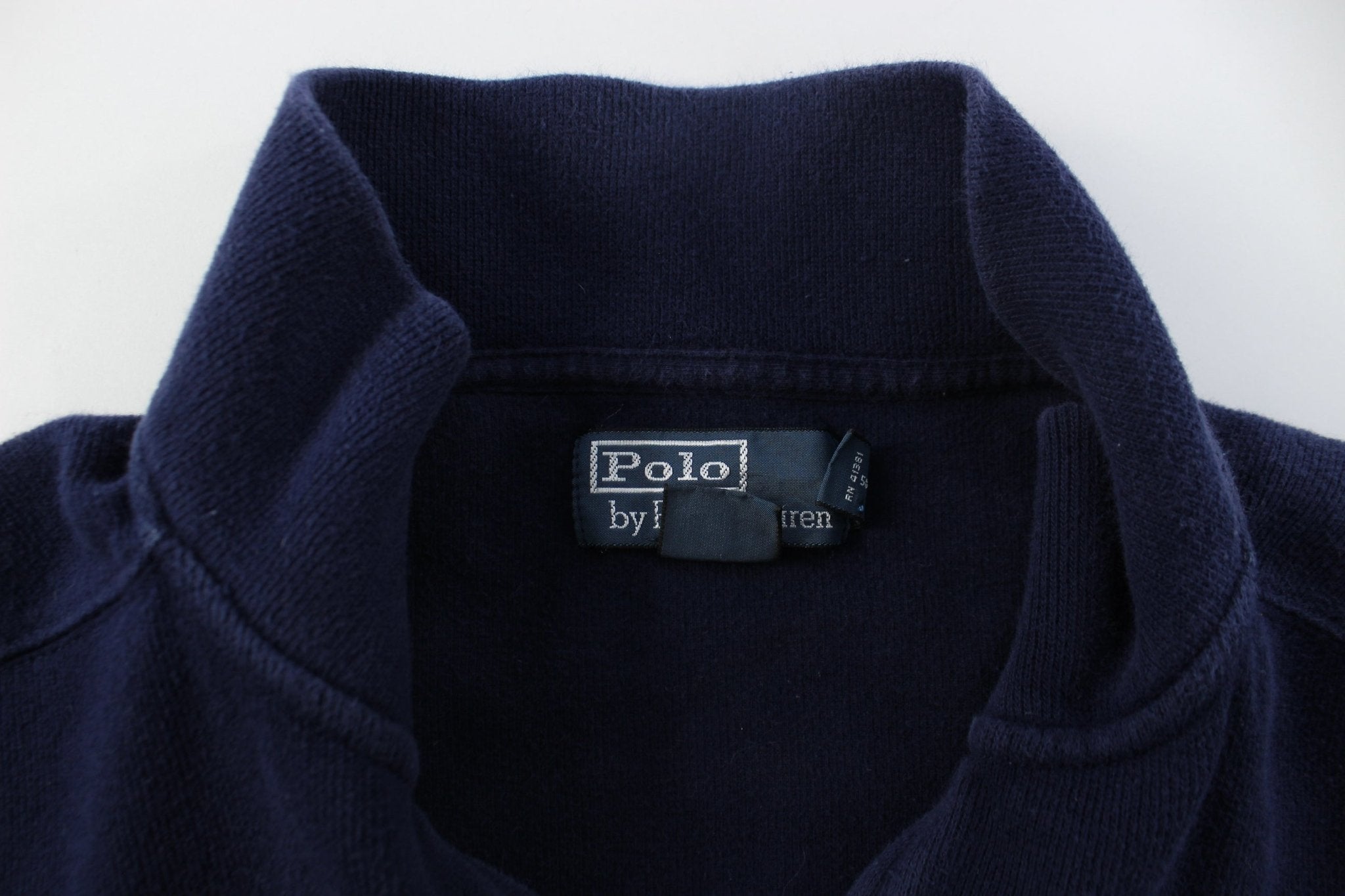 Polo by Ralph Lauren Embroidered Logo Navy Blue Quarter Zip Sweater - ThriftedThreads.com