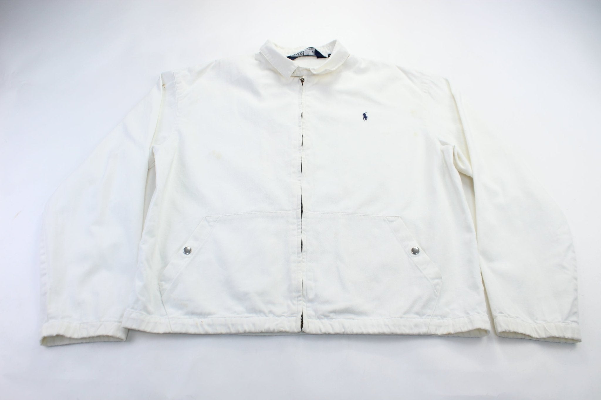 Polo by Ralph Lauren Embroidered Logo White Zip Up Jacket - ThriftedThreads.com