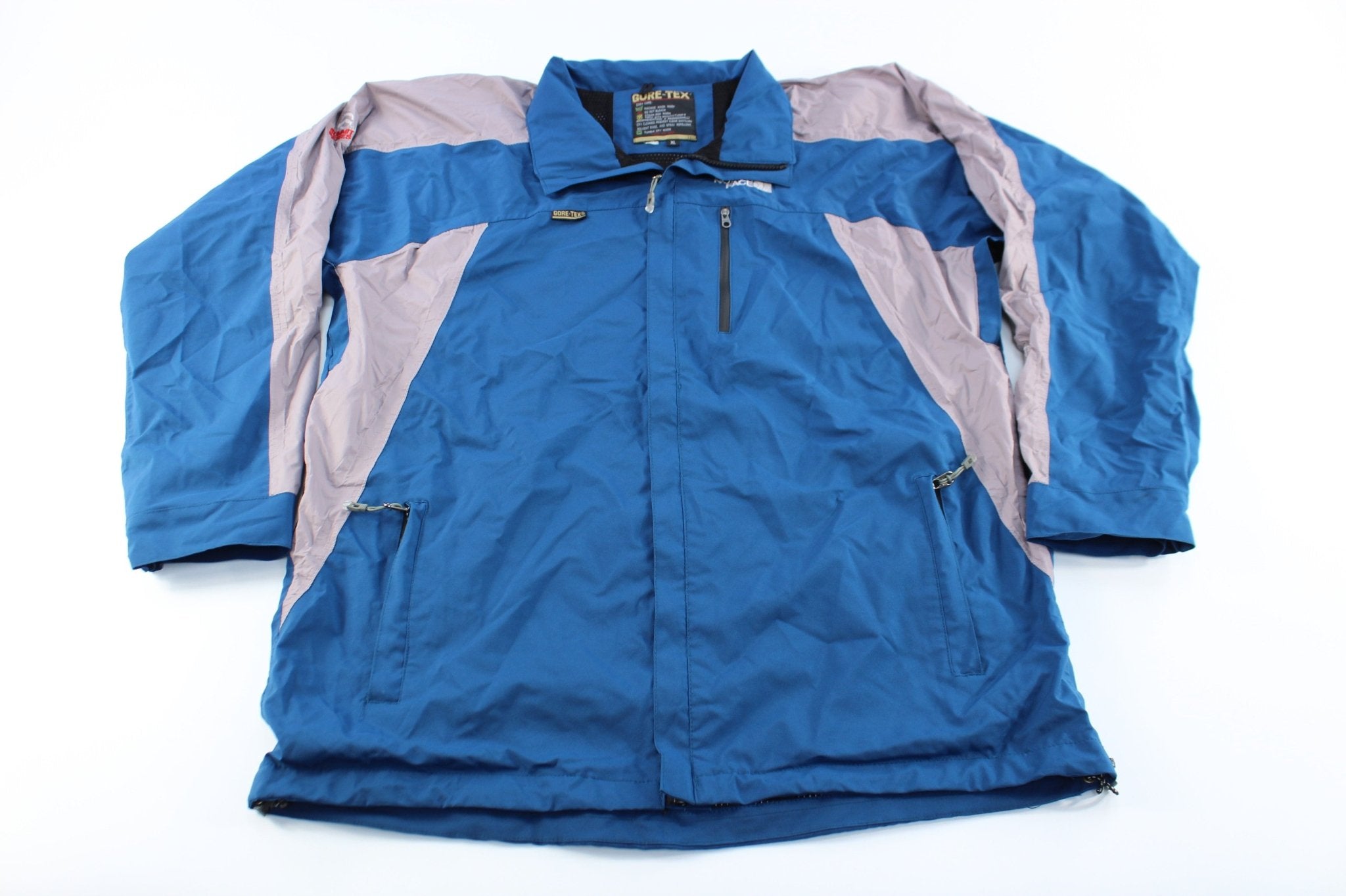 The North Face Embroidered Logo Blue & Grey Goretex Jacket - ThriftedThreads.com