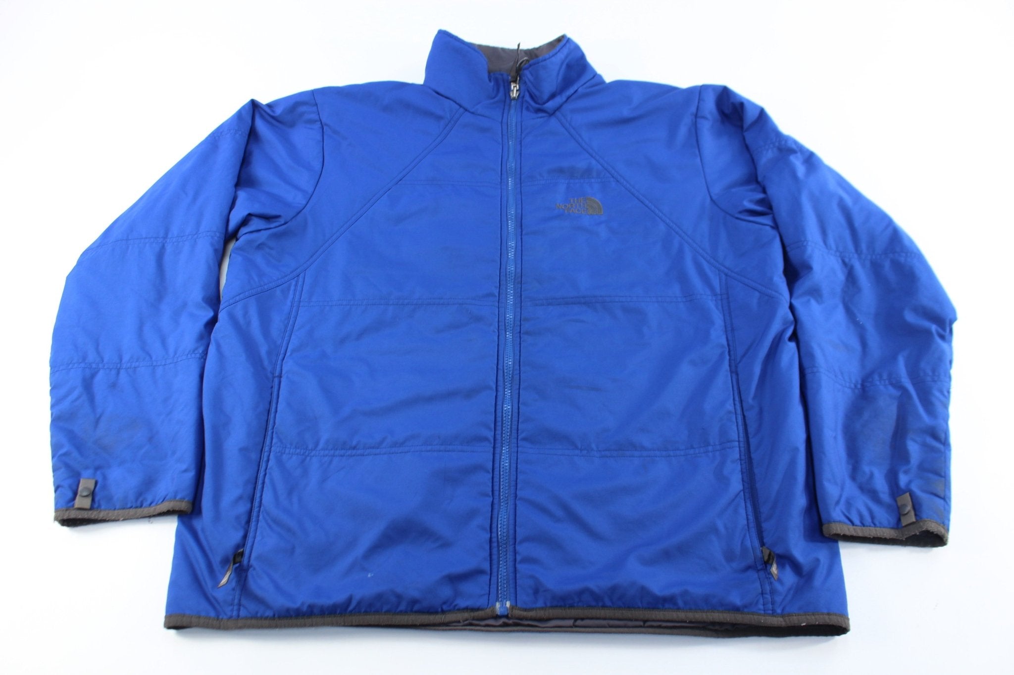 The North Face Embroidered Logo Blue Zip Up Jacket - ThriftedThreads.com