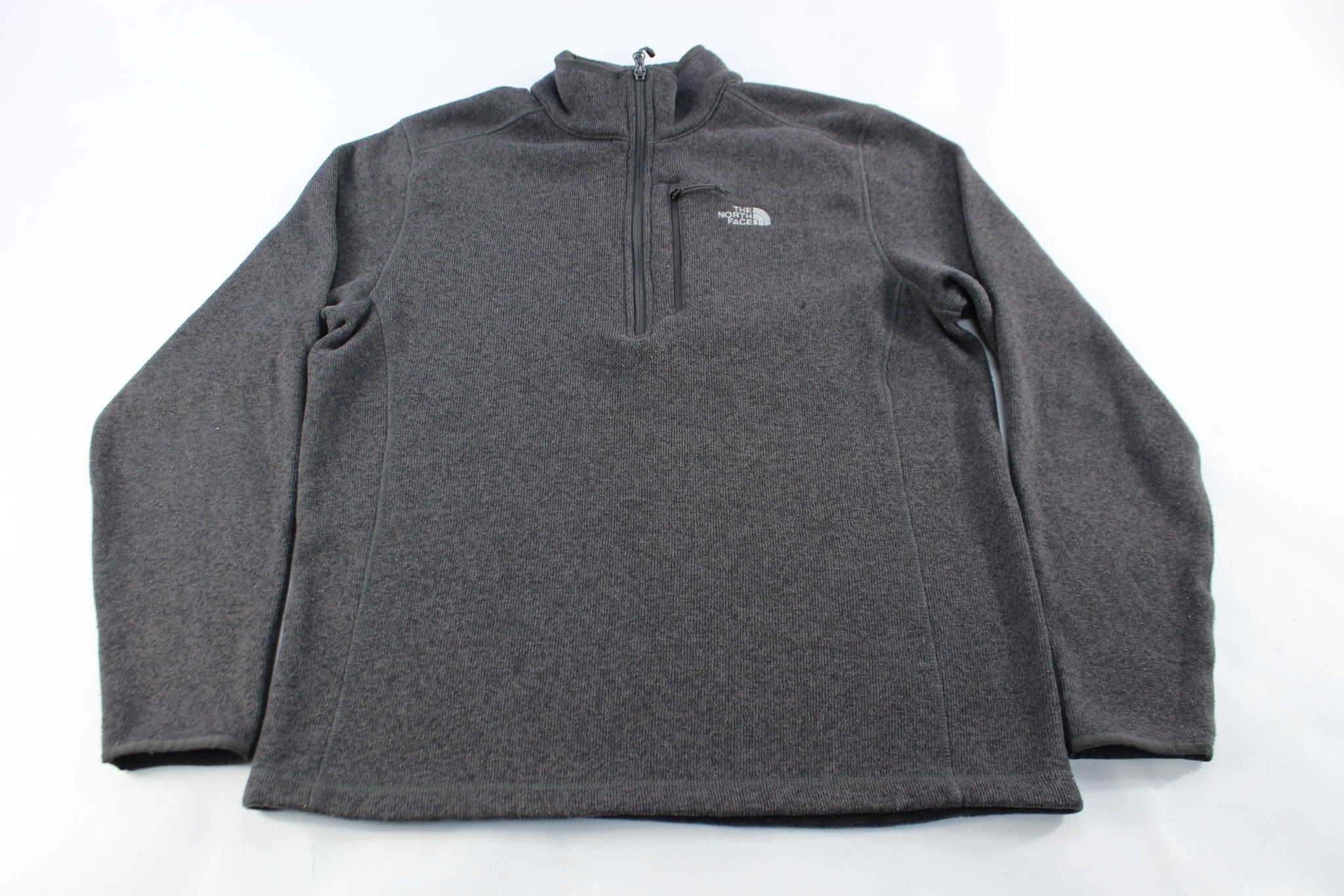 The North Face Embroidered Logo Grey Zip Up Jacket - ThriftedThreads.com