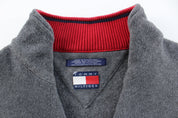 Tommy Hilfiger Embroidered Logo Grey Fleece Pullover Jacket - ThriftedThreads.com