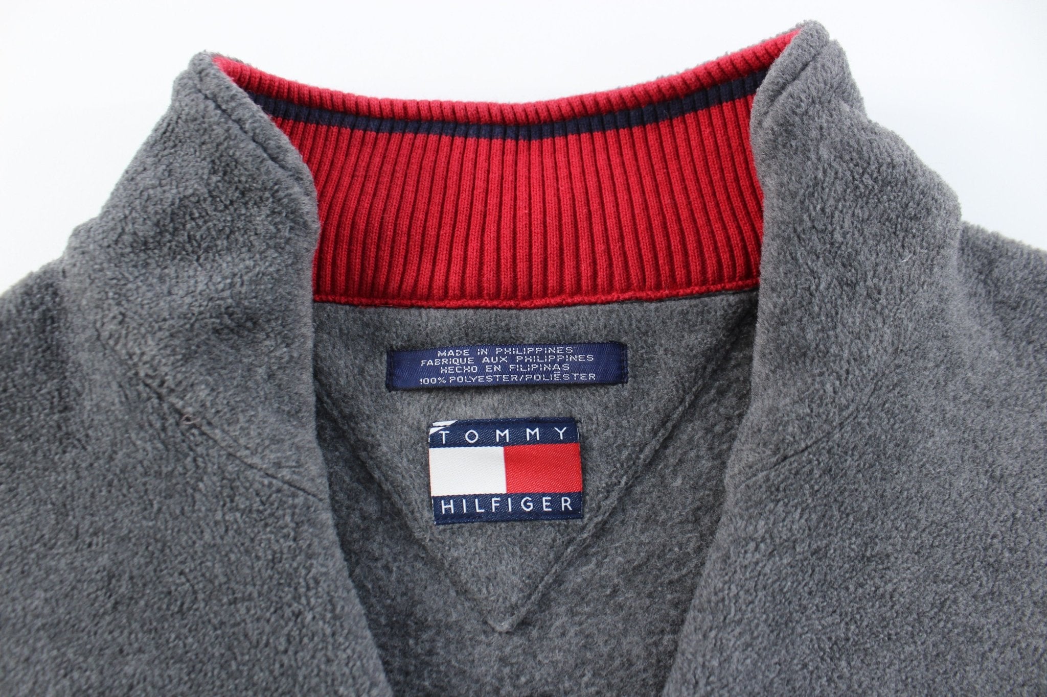 Tommy Hilfiger Embroidered Logo Grey Fleece Pullover Jacket - ThriftedThreads.com