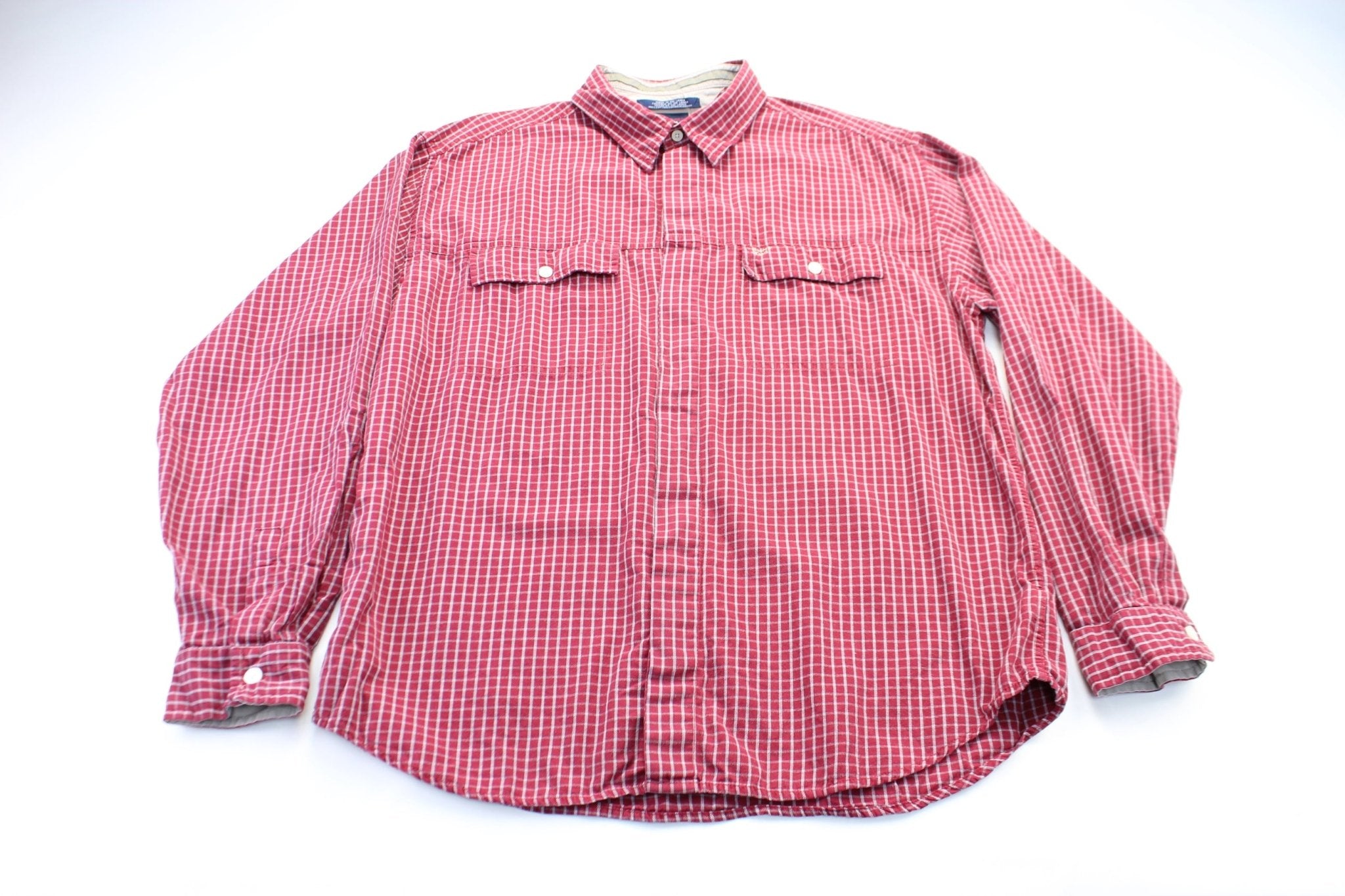 Tommy Jeans Embroidered Logo Plaid Button Down - ThriftedThreads.com