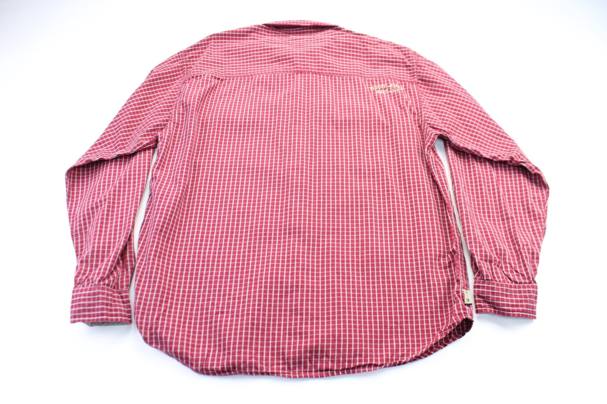 Tommy Jeans Embroidered Logo Plaid Button Down - ThriftedThreads.com