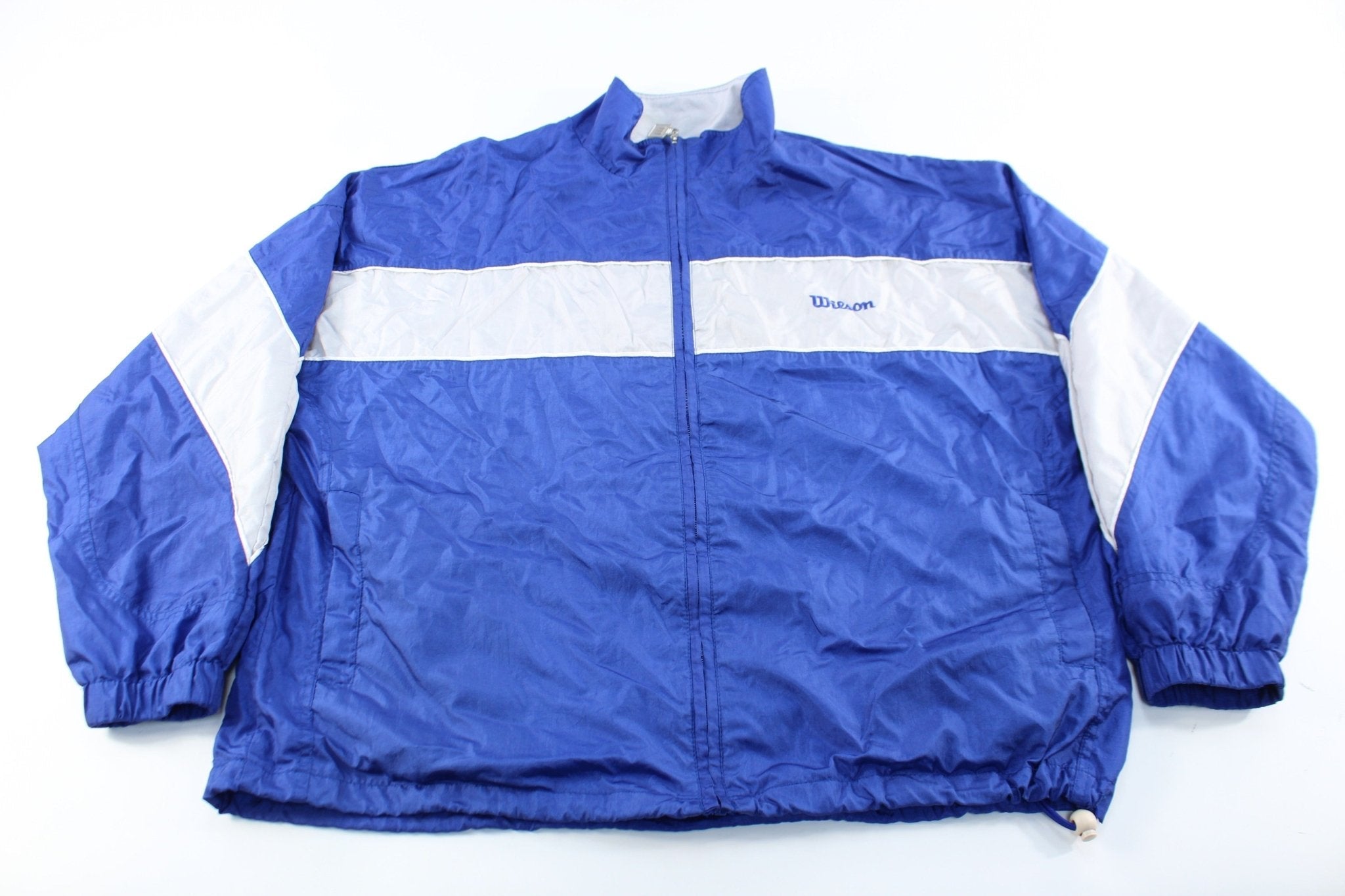 Wilson Embroidered Logo Blue, Silver, & White Zip Up Jacket - Jackets - Thrifted Threads