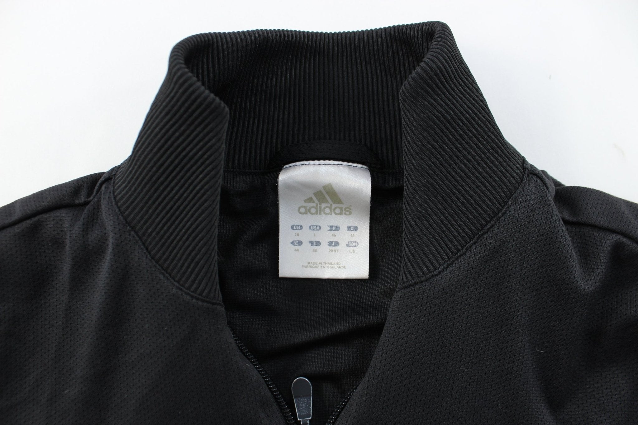 Women's Adidas Embroidered Logo Black & White Striped Jacket - ThriftedThreads.com
